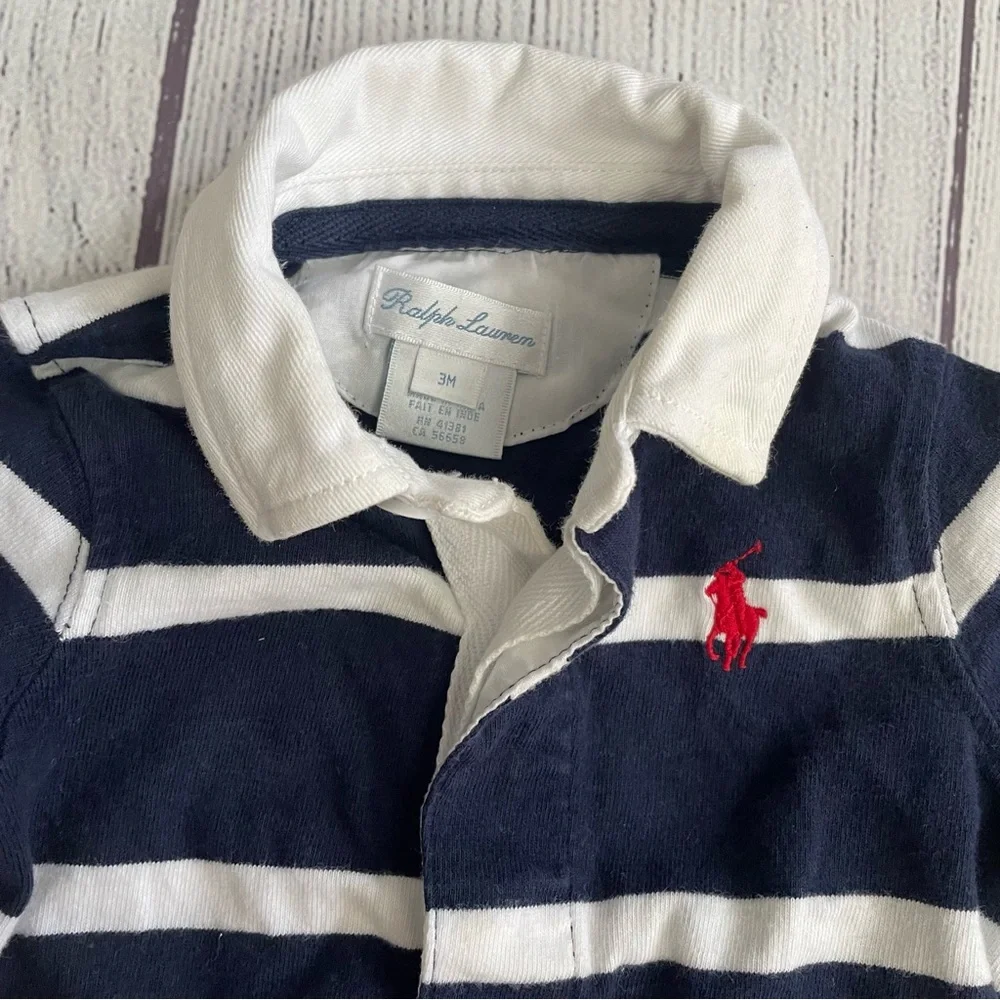 Ralph Lauren Blue & White Striped Long Sleeve Romper size 3 months